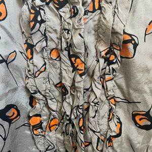 Masai women’s M silk blouse with cropped sleeves , taupe with orange floral.